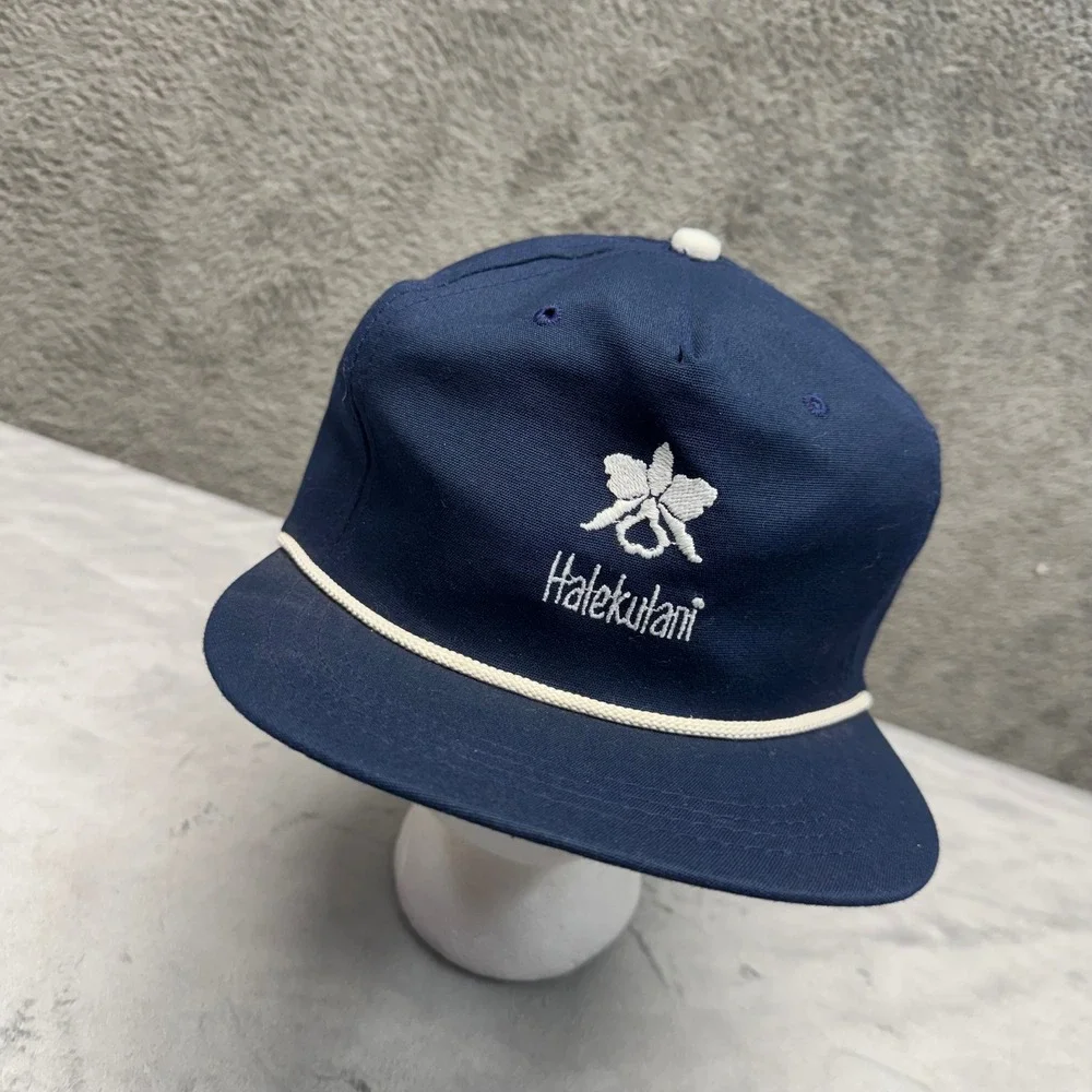 Navy Blue Halekulani Orchid Rope Hat Cali Fame Los Angeles Made in USA Men - Picture 1 of 10